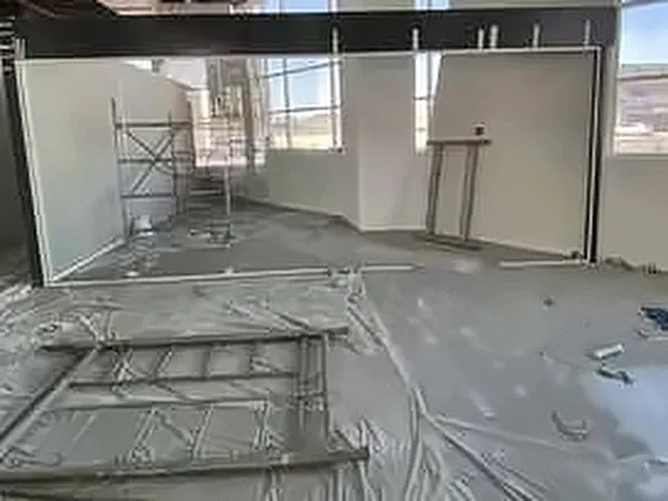 Partition framing in progress inside the building